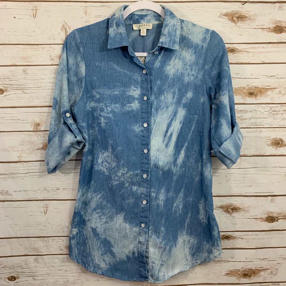 Kenar Acid Washed Pearl Button Roll Sleeve…